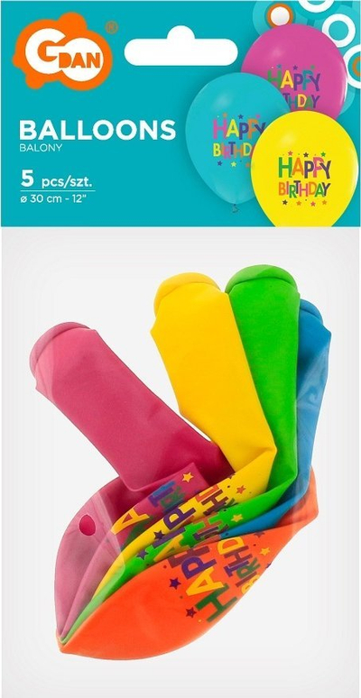 Set tullumbacesh me shkrim Happy Birthday me yje, 30 cm, 5 copë, shumëngjyrëshe
