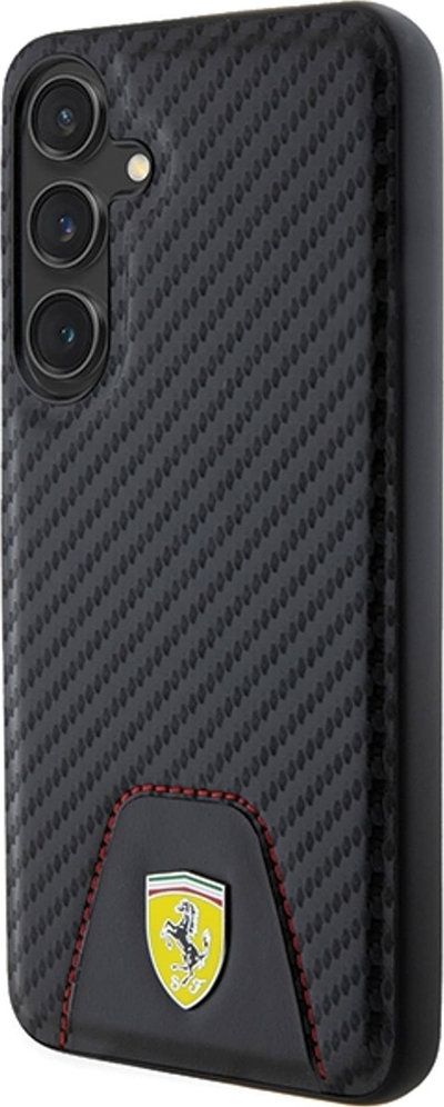 Këllëf telefoni Ferrari PU Bottom Carbon Leather për Samsung Galaxy S24 Plus, lëkurë karboni, i zi