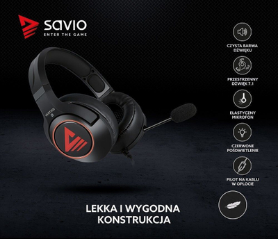 Kufje Savio Vertigo 7.1, të zeza / kuqe