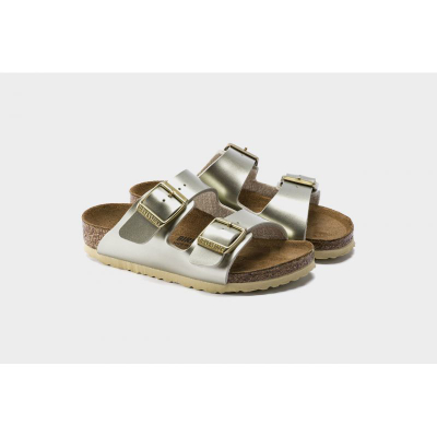 Sandale për kalamaj Birkenstock Arizona Kids Birko Flor, Regular Fit, me efekt metalik, ngjyrë argjendi