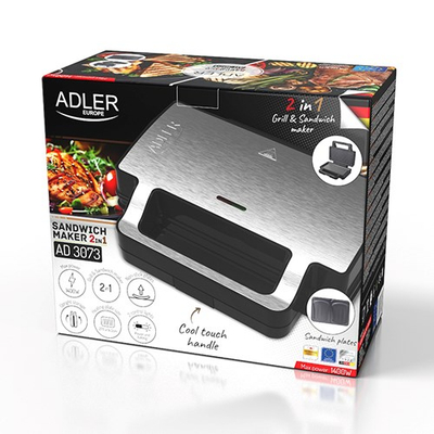 Tostier sanduiçesh Adler AD 3073, sipërfaqe pjekëse, argjendtë e zezë