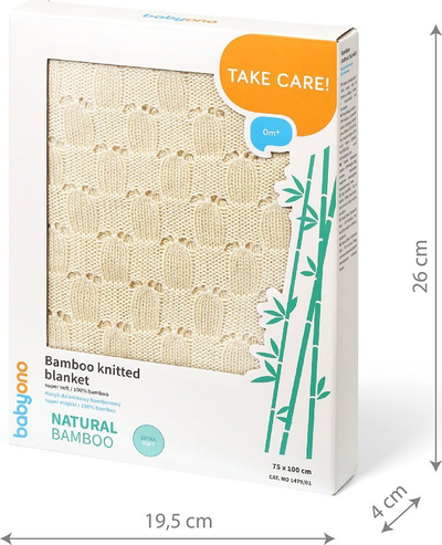 Batanije për beb BabyOno Take Care Bamboo, e thurme, 75x100 cm, krem