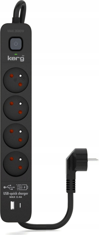 Shirit rryme Kerg, 4 priza, USB A C 18W, 5m, i zi
