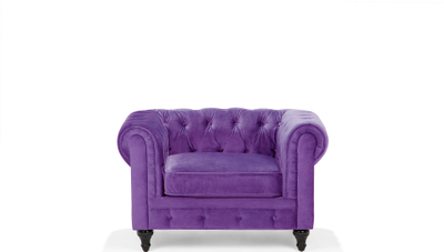 Set dhome ndenjeje Chesterfield, divan 3 vendesh, fotelje, kadife, vjollcë