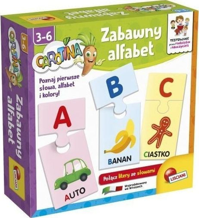 Lojë edukative Lisciani Carotina Funny Alphabet, për kalamaj mbi 3 vjeç, mësim i alfabetit, me plot ngjyra