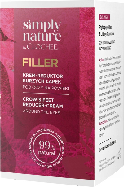 Kрем за пределот околу очите Clochee Simply Nature Filler, против брчки и „вранаски стапала“, 15ml