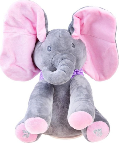 Lodër pellushi elefant interaktiv, 30cm, këndon edhe flet, gri