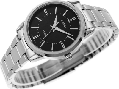 Ore dore Casio Classic LTP1303D 1A, kuarc, rrip metalik, e argjendtë me fytyrë të zezë