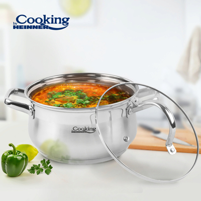 Tenxhere e thellë Heinner Amira, 24x13.5 cm, 6.1L, inox me kapak xhami