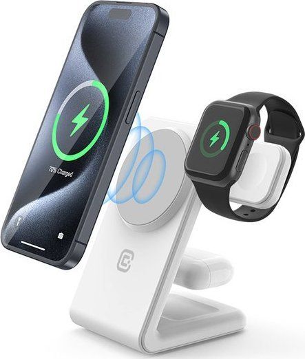 Karikues wireless Crong MagSpot 3 in 1 MagSafe, për iPhone Apple Watch AirPods, i zi