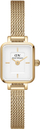 Orë dore Daniel Wellington Quadro Mini DW00100725, rrip çelik rrjetë, ciferblatë e bardhë, ngjyrë ari