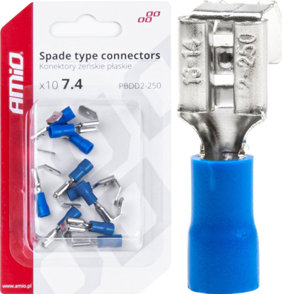 Konektor degëzues femër 7.4/6.3mm, për tela 0.75–2.5mm², ngjyrë blu