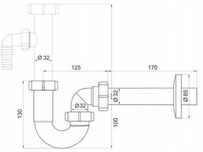 Сифон за лавабо Basic Basin P Trap, 32mm, пластика, бел