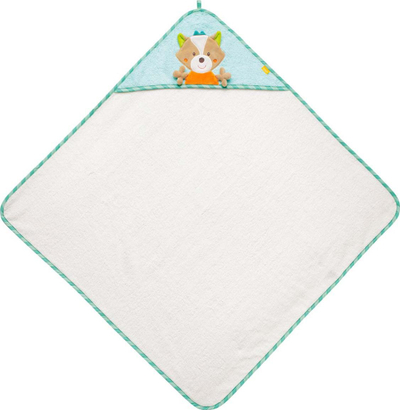 Peshqir me kapuç për bebe Fehn Fox, 80 x 80 cm, i bardhë me jeshile
