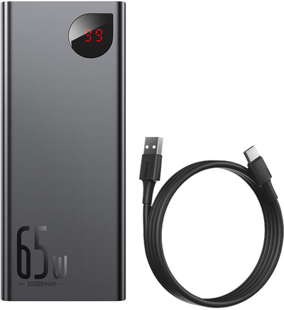 Baseus Adaman Metal Power Bank, 20000 mAh, 65W, Black