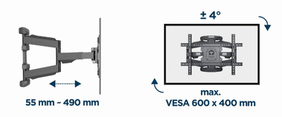 Mbajtës muri për TV Gembird WM-75ST-02, 32-75", deri 45.5 kg, i zi