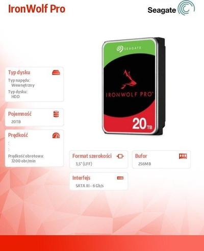Disk i brendshëm Seagate IronWolf Pro, 20TB, 3.5", SATA III