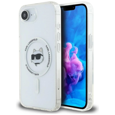 Заштитна маска за телефон Karl Lagerfeld IML Choupette Head за iPhone 16E 6.1", MagSafe, бела