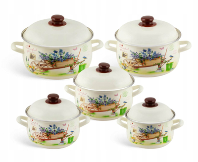 Set tenxheresh Edenberg EB 1876, 10 pjesë, emaluar, krem me dekor lulesh