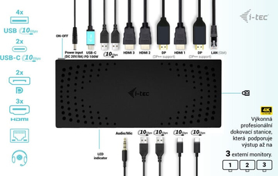 Докинг станица i-tec USB 3.0/USB-C/Thunderbolt, 3x 4K Display, PD 100W