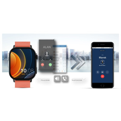 Smartwatch Gravity GT15-3, ekran 2.04", Bluetooth 5.0, i zi me rrip të kuq