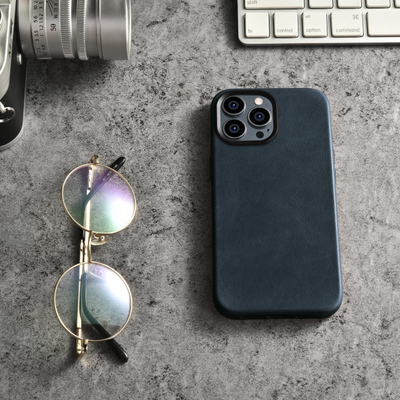 Mbulesë telefoni iCarer Oil Wax Premium Leather MagSafe, për iPhone 14 Pro Max, lëkurë natyrale, blu e errët