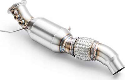 Downpipe RM Motors për BMW E90 E91 E92 E93 325d 330d 330xd M57N2, me katalizator Euro 4, metalik ngjyrë argjendi