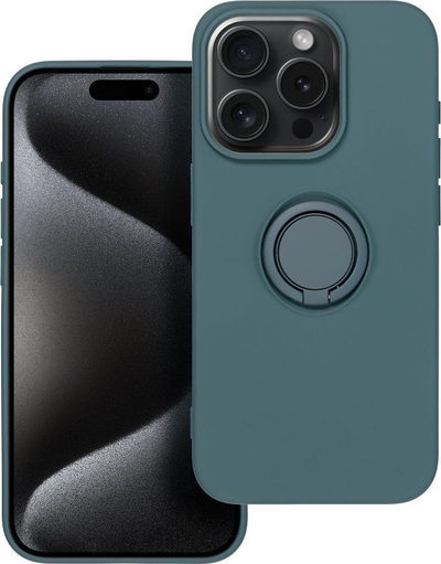 Маса Forcell Silicone Ring за iPhone 15 Pro, со држач-прстен, мат зелена