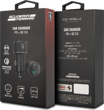 Karikues makine Ferrari CG Mobile, 36W, 2 porta USB PD QC 3.0, i zi