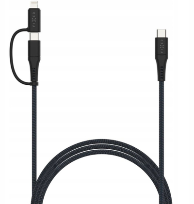 Kabllo karikimi FIXED USB-C në USB-C me adapter Lightning, 2m, 60W PD, gri e errët