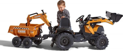 Traktor lodër me pedale Falk Case IH Construction, me rimorkio dhe eskavator, portokalli