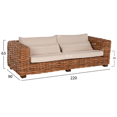 Set kopshti lounge 4-pjesësh Tropel rattan natyral & druri mahagoni jastëkë të bardha (HM9656), bardhë