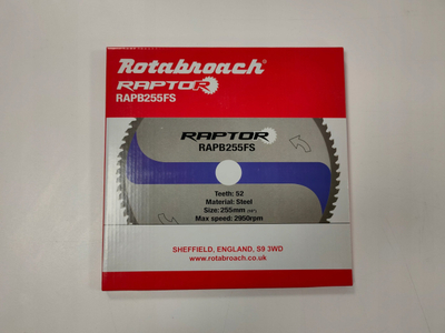 Teh rrethor Rotabroach Raptor RAPB255FS, 255mm, 52 dhëmbë për çelik, punime metalike