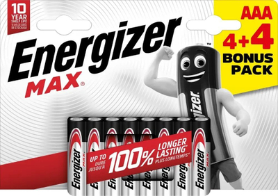 Bateri alkaline Energizer Max AAA, paketim 8 copë