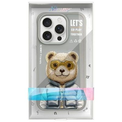 Mbulesë telefoni Nimmy Cool&amp;Cute 2.0 Bear për iPhone 15 Pro 6.1", silikoni, gri