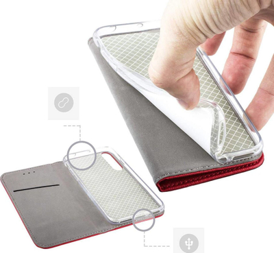 Këllëf libër Smart Case për Samsung Galaxy A05s, me magnet, me mbajtëse, i kuq