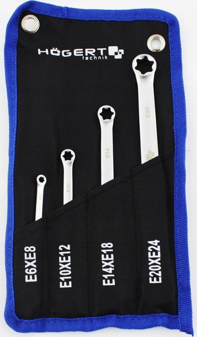 Set çelësa unazorë të dyfishtë Hogert Technik HT1W590, 4 copë, çelik krom vanadium, argjendtë