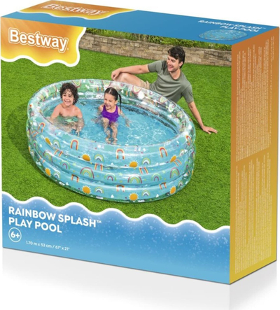 Pishinë me frymë për kalamaj Bestway Rainbow Splash, 170 x 53 cm, me motiv ylberi, blu