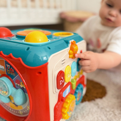 Lodër kub aktiviteti Woopie Baby Montessori, 6 në 1, muzikore, shumëngjyrëshe