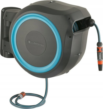Bobinë murale automatike uji Gardena PowerRoll XXL, zorrë 40 m, me bateri 18 V, turquoise blue