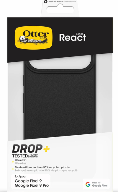 Kapak telefoni OtterBox React për Google Pixel 9 dhe Pixel 9 Pro, shumë i hollë, i fortë ndaj rënieve, i zi mat