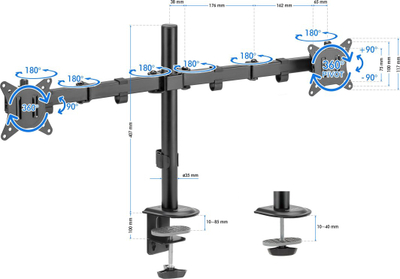 Mbajtëse për 2 monitorë SENSE 7 FLOAT, 17"-32", e zezë