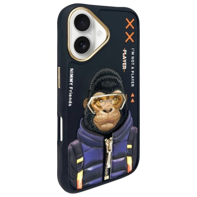 Kapak telefoni Nimmy Cool&amp;Cute 2.0 Monkey për iPhone 16 6.1", hardcase TPU PC, i zi