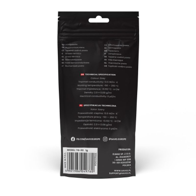 Pastë termike Savio TG-03, 1g, përçueshmëri 13.5 W/mK, gri