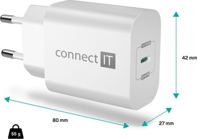 Karikues për në prizë CONNECT IT Voyager2, 25W PD, USB C, i bardhë