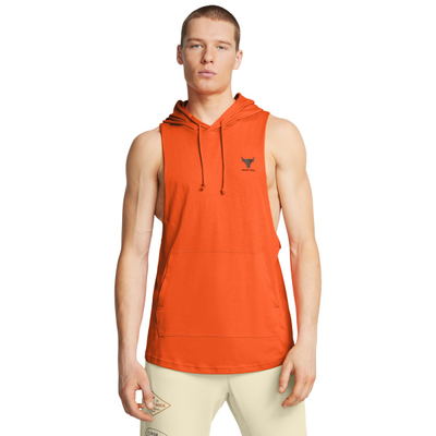 Спортска маица Under Armour Payoff Muscle, без ракави, со капуља, портокалова