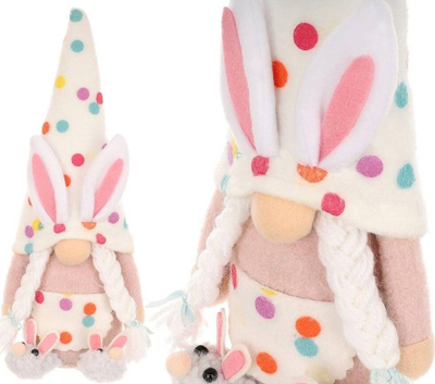Figurinë për zbukurim Saska Gnome Bunny, 25cm, për pranverë dhe Pashkë, shumëngjyrëshe