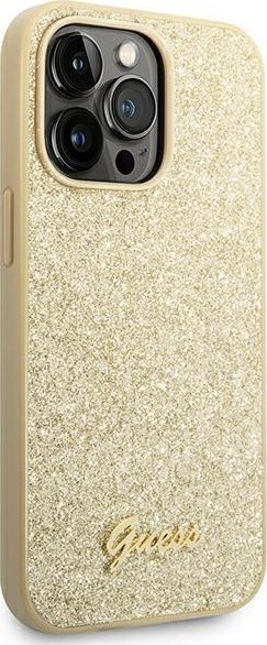 Mbulesë telefoni Guess GUHCP14LHGGSHD për iPhone 14 Pro, Glitter Script, e artë