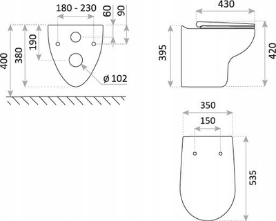 WC i varur Canaria CE-MW-102-RIM, rimless, ulëse polipropileni soft close, i bardhë