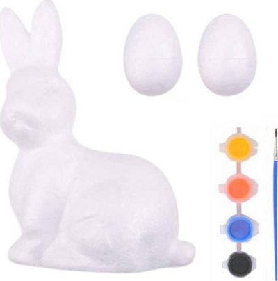 Set pikturimi LEAN Toys për Pashkë, lepur + 2 vezë stiropori, bojra me ngjyra të ndryshme